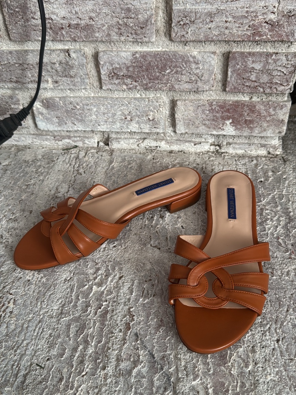 Stuart Weitzman Tan Leather Knot Slide Mules